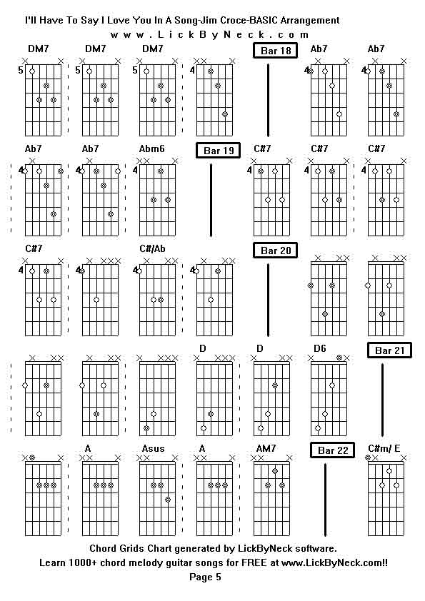 Chord Grids Chart of chord melody fingerstyle guitar song-I'll Have To Say I Love You In A Song-Jim Croce-BASIC Arrangement,generated by LickByNeck software.